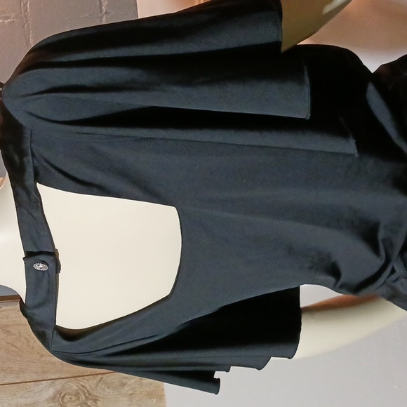 Candies Silky Black Open Back Ruffled Short Sleeve Blouse Sz M - Picture 11 of 16